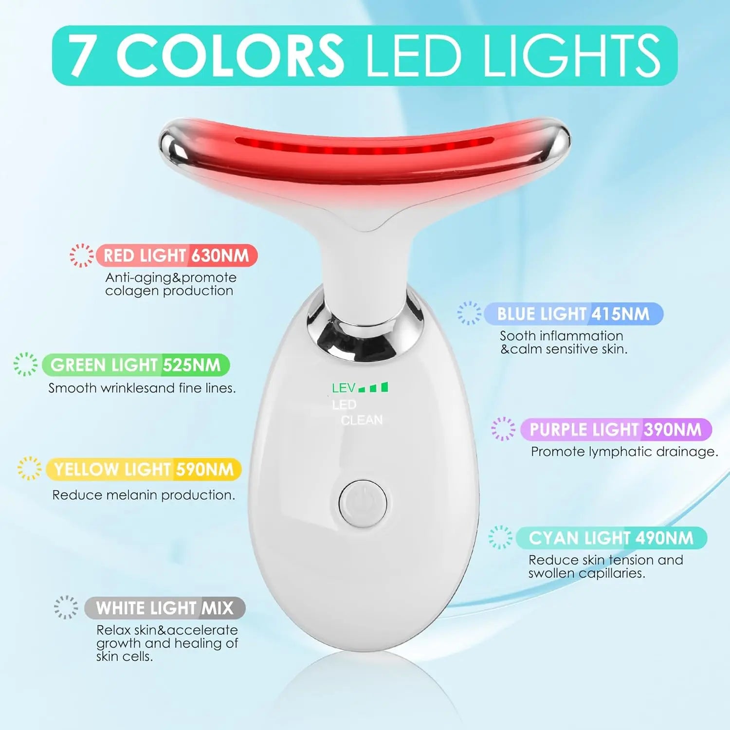 7-Color LED Red Light Facial Massager Wand for Face & Neck