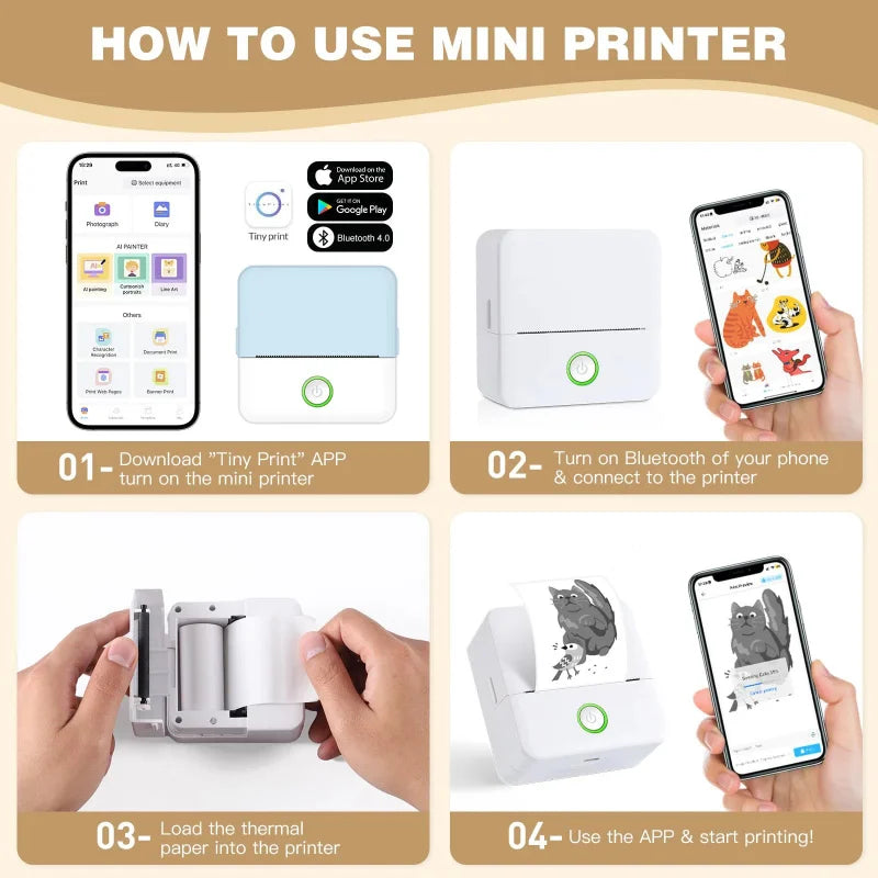 Mini Portable Inkless Thermal Sticker Printer