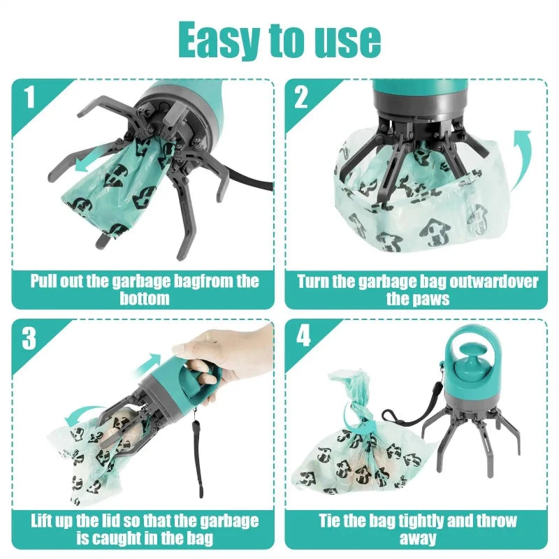 Portable No-Touch Dog Pooper Scooper with Built-In Waste Bag Dispenser