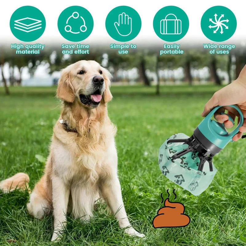 Portable No-Touch Dog Pooper Scooper with Built-In Waste Bag Dispenser