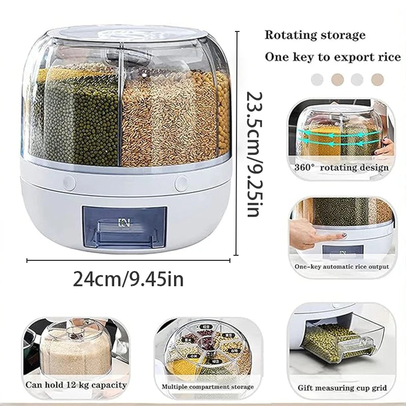 360° Rotating 6-Grid Grain Storage Dispenser