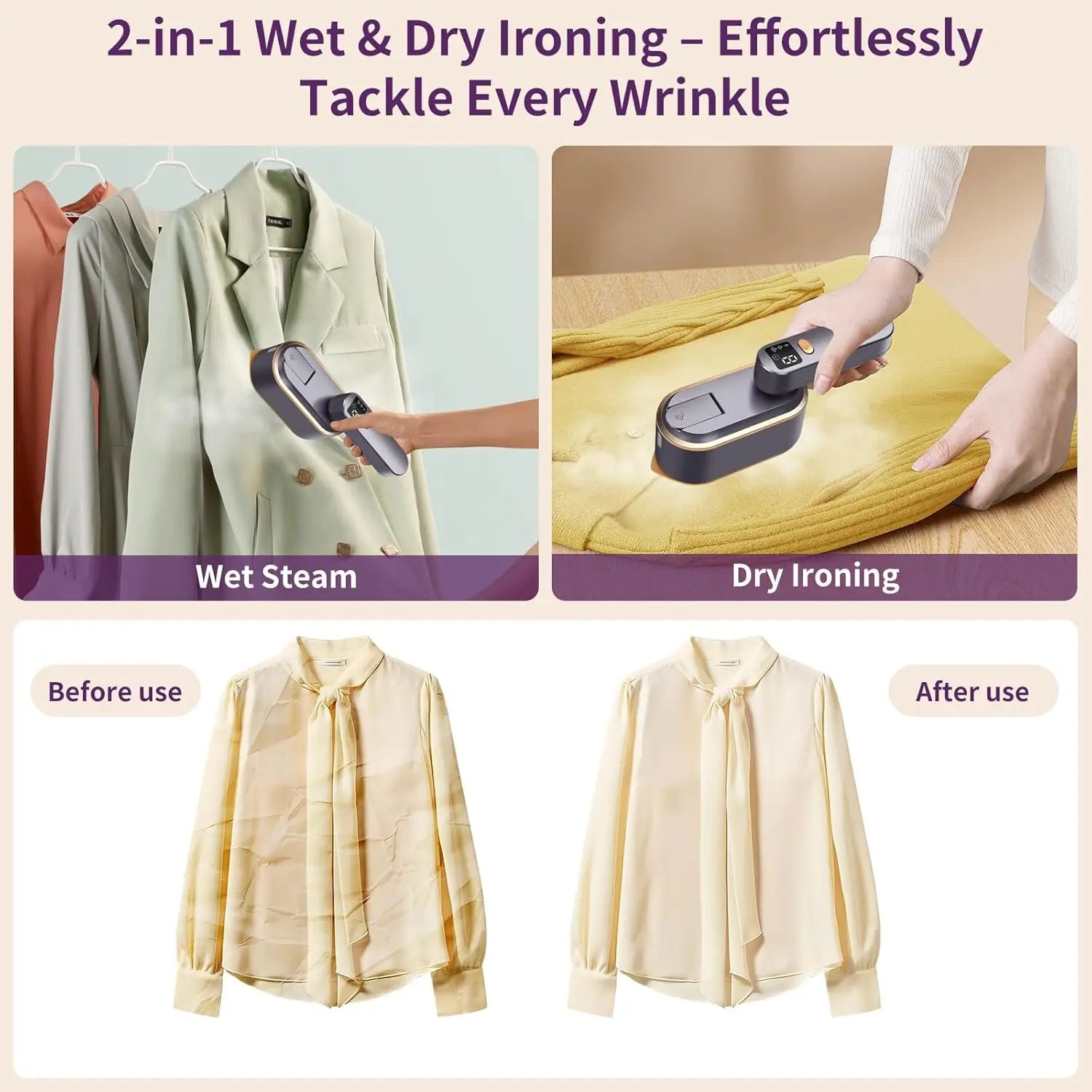 Portable 1200W Handheld Garment Steamer with Rotatable Handle