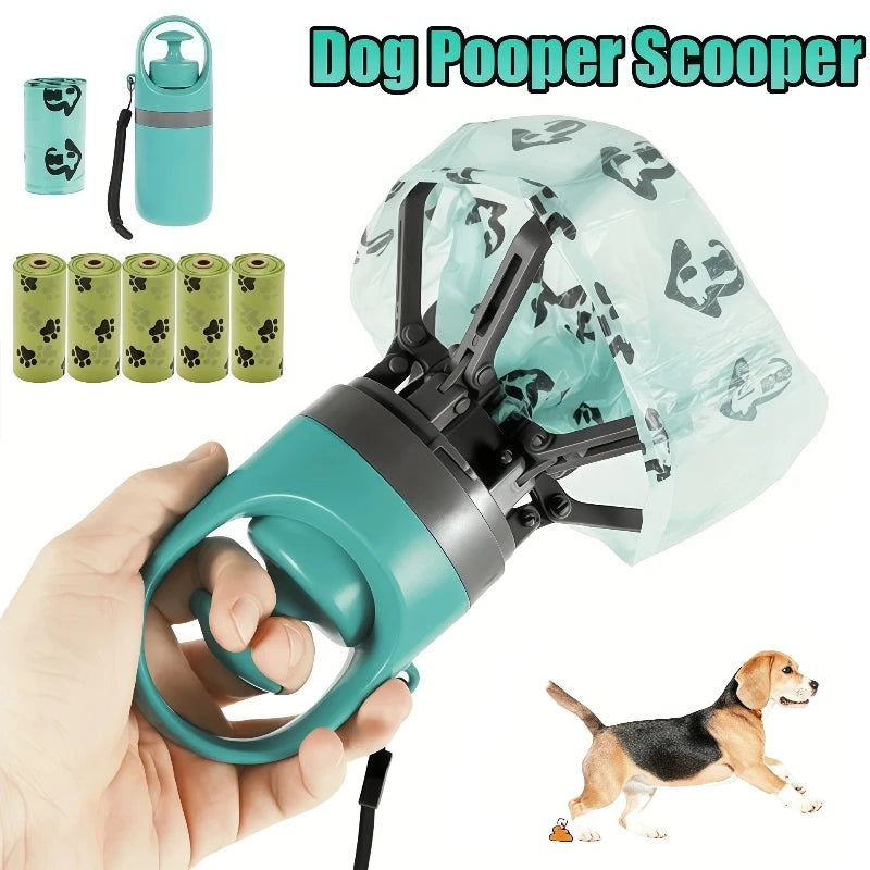 Portable No-Touch Dog Pooper Scooper with Built-In Waste Bag Dispenser