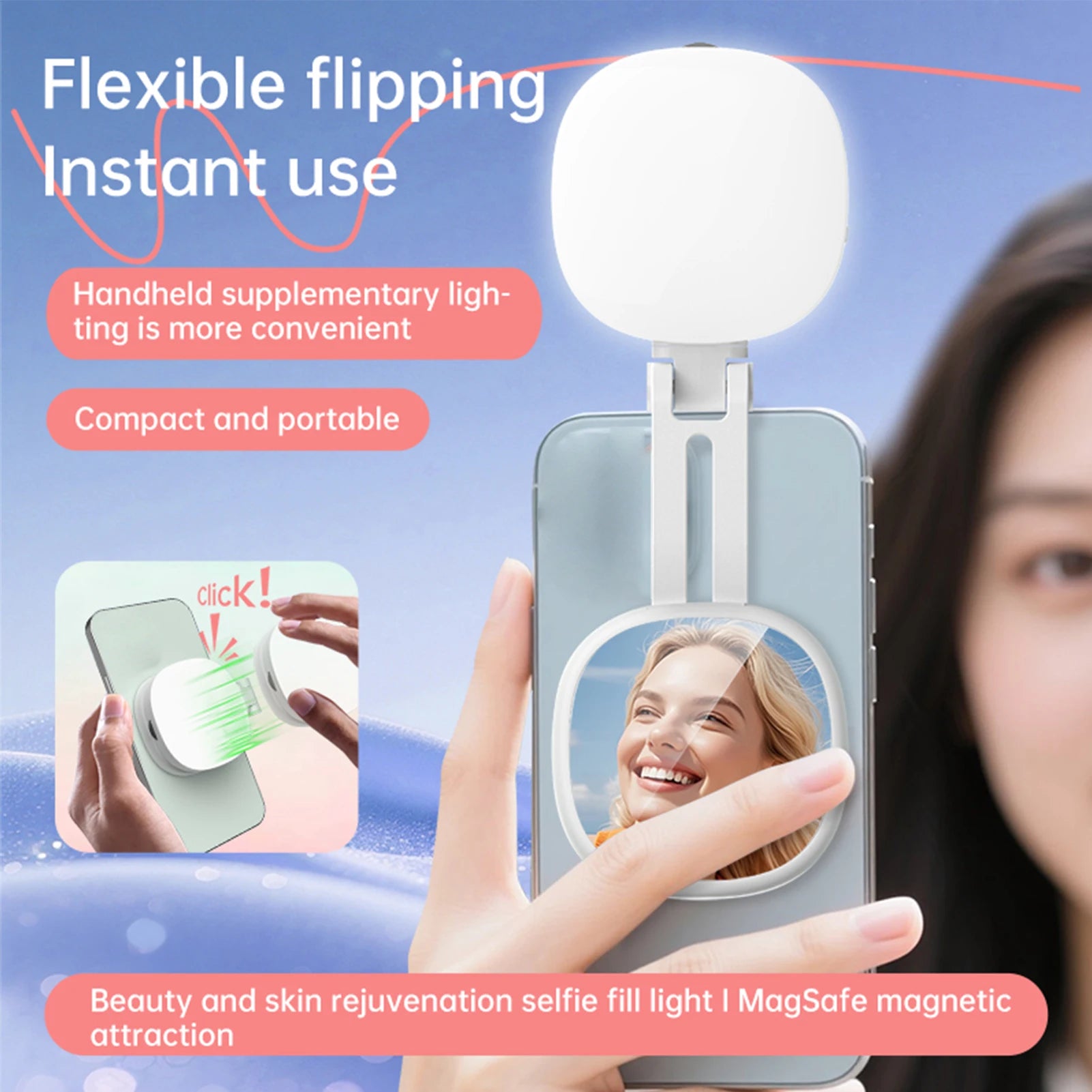 Magnetic Selfie Fill Light with Makeup Mirror