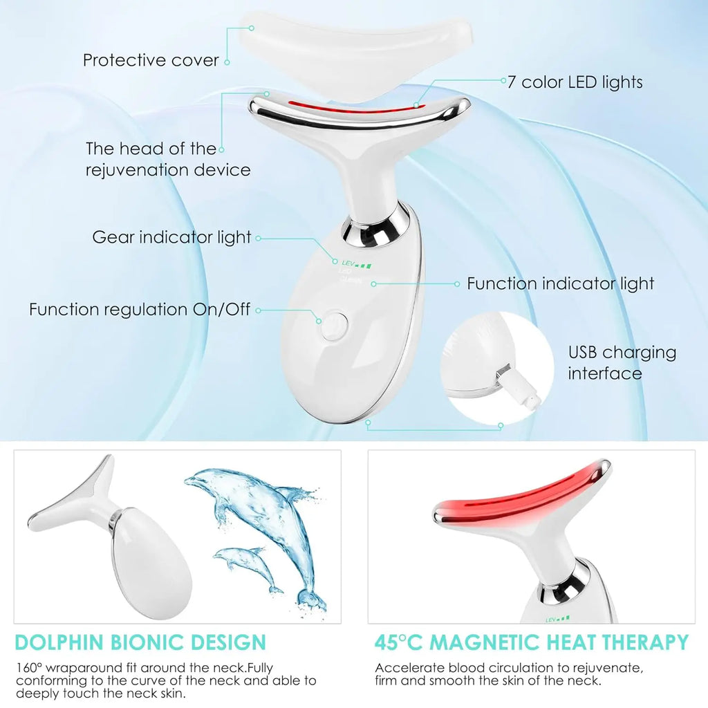 7-Color LED Red Light Facial Massager Wand for Face & Neck