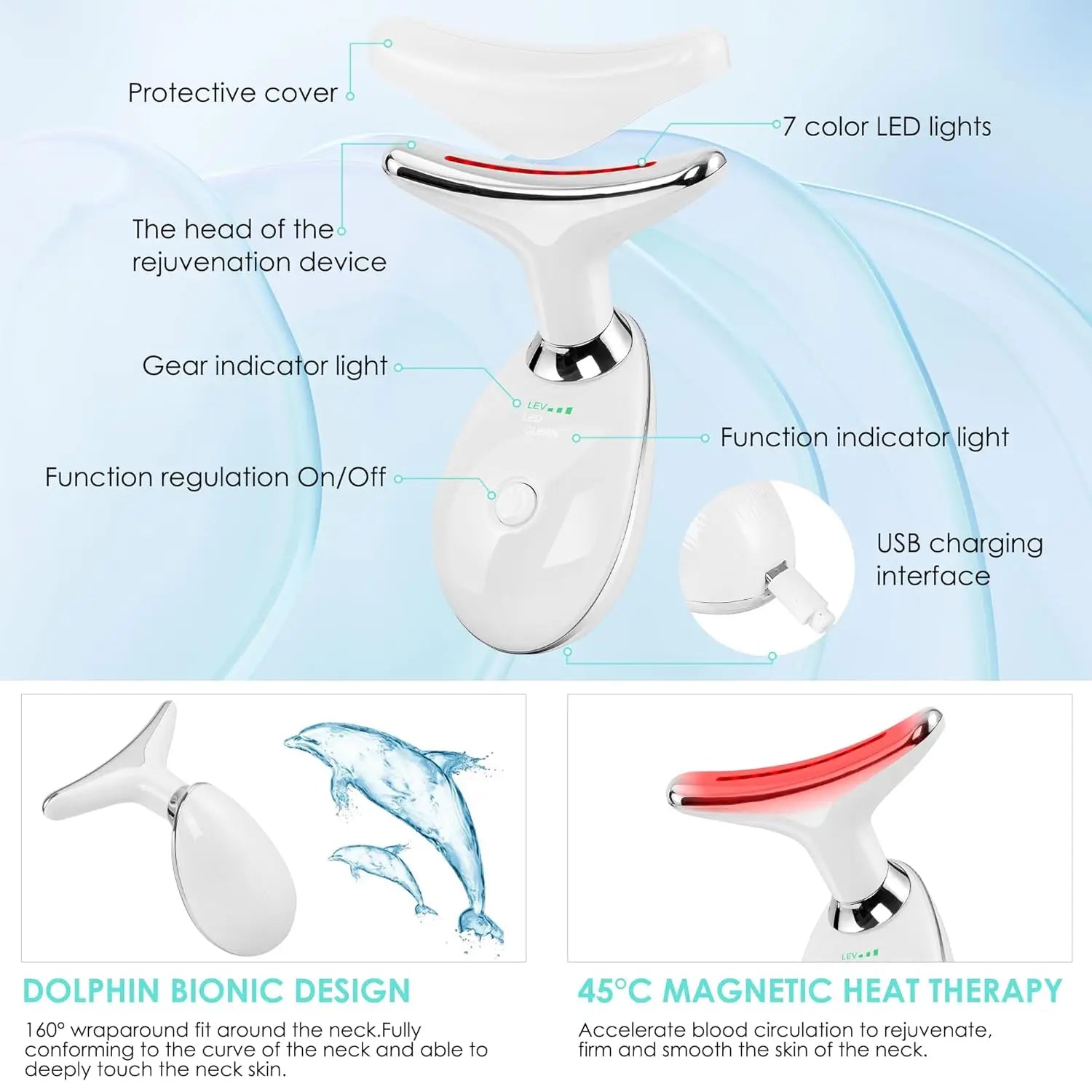 7-Color LED Red Light Facial Massager Wand for Face & Neck