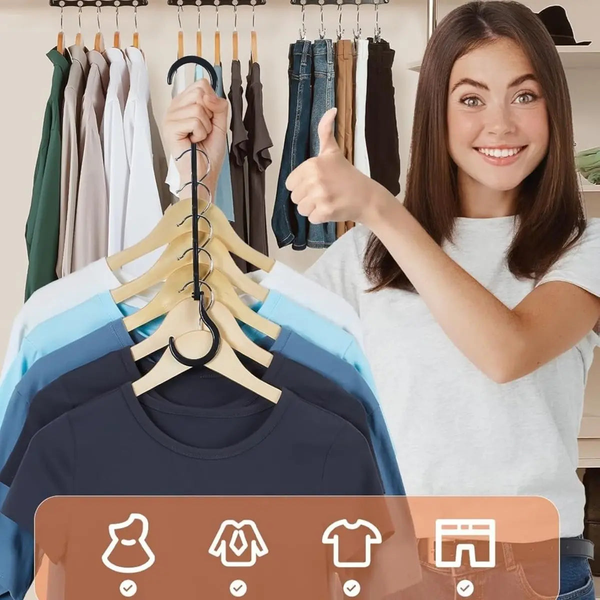 Space-Saving Cascading Clothes Hangers (5-Hole Design)