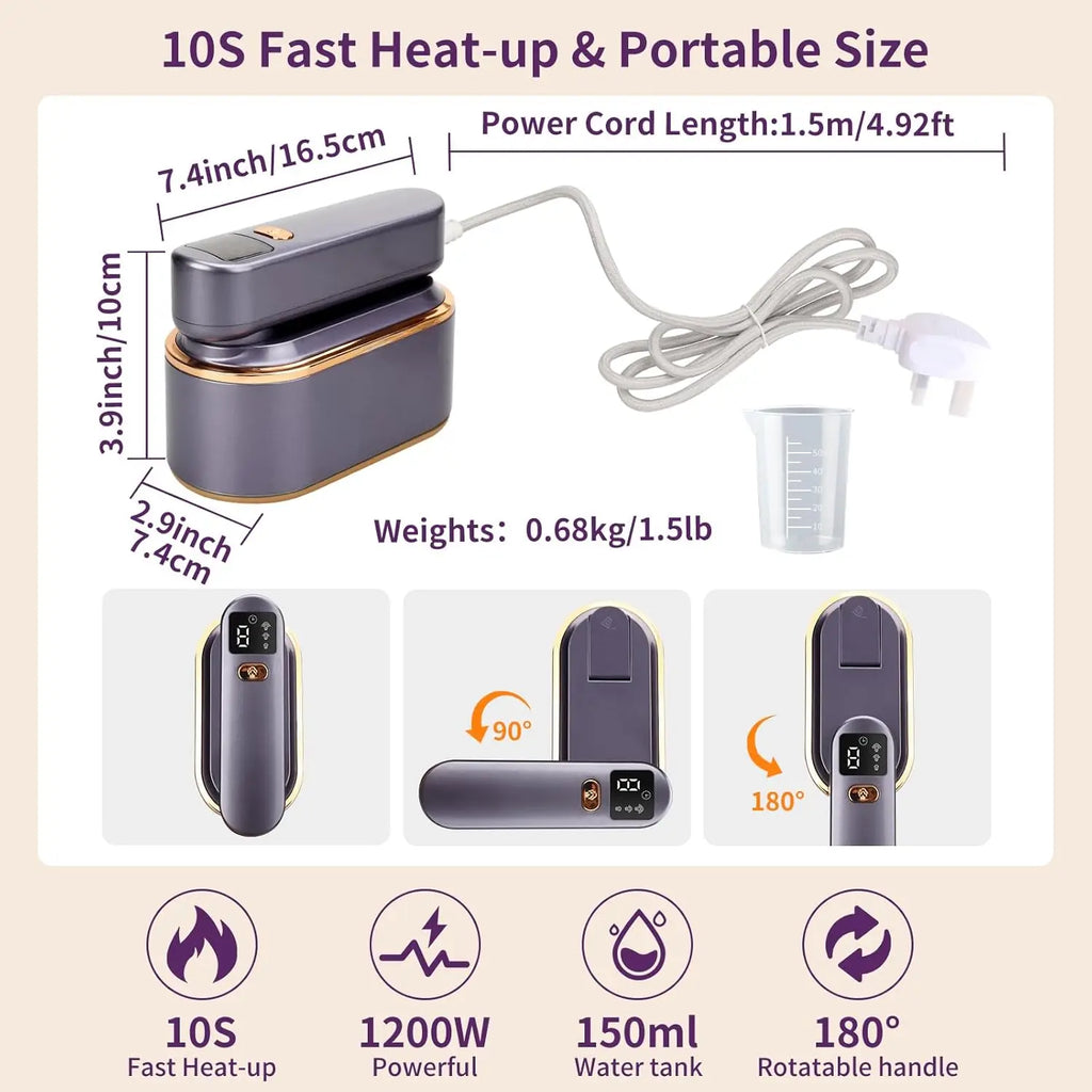 Portable 1200W Handheld Garment Steamer with Rotatable Handle
